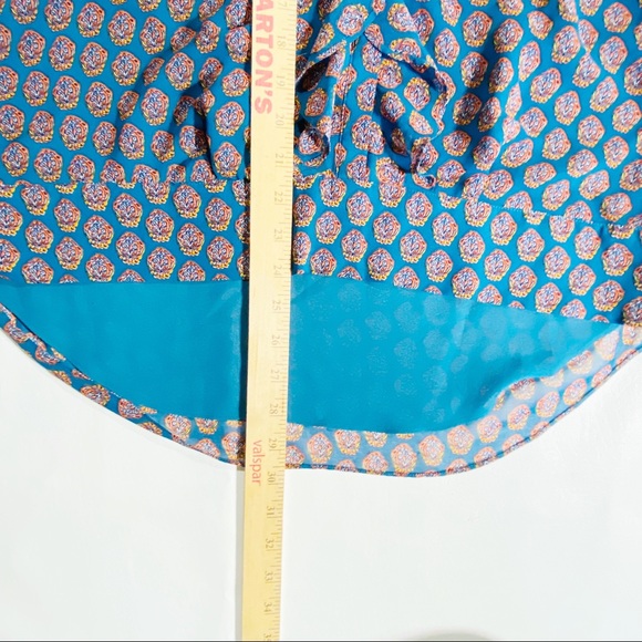 CAbi Medallion Reign Sleeveless Blouse Womens Sz Small Teal Orange Ruffles 3275 - Picture 8 of 11